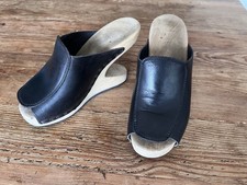 Trippen schwarze  Holz Leder Sandalen Pandoletten Gr. 38 Designerschuh  