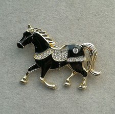 Pferde Brosche Gold Schwarz