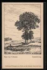 Künstler-AK Hans von Volkmann: Schäfer mit Herde an einem Septembertag 