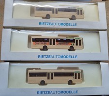H0 3 LINIENBUSSE BEIGE RIETZE AUTOMOBILE ZZG. WERBUNG