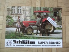 Schlüter Trecker Schlepper Super 350 / 450  Prospekt mit Mehr PS Aufkleber