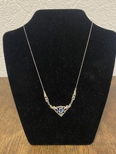 ART DECO SILBER KETTE COLLIER  MIT BLAUEM STEIN SEHR SCHÖN