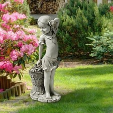 2024 Blumenmädchen Gartenstatue Skulptur Figur Korb Outdoor Garten Dekor Neu