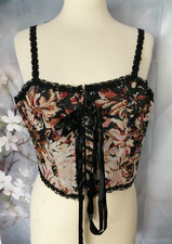HÜBSCHES CORSAGE TOP MIT SCHNÜRUNG  BLUMEN schwarz beige braun Gr.  2XL