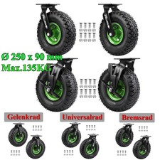 2/4X 250mm Luftrad Lenkrollen 200KG Transportrollen Bockrollen Schwerlastrollen