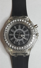 Geneva Unisex Armbanduhr mit Lichtspiel Lederband Schwarz (C10)