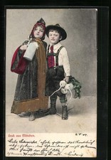 Präge-AK Münchner Kindl mit bayerischem Buben in Tracht 1907 