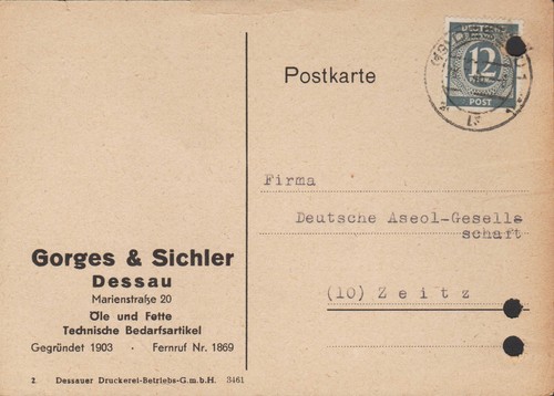 Dessau postkarte 1946 gorges - dessau,,