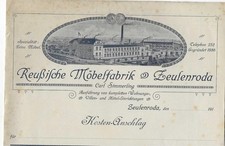 Nach 1910 Reußische Möbelfabrik Zeulenroda Carl Simmerling Kosten-Anschlag Möbel