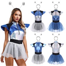 Damen Kostüme Adult Space Alien Reißverschluss Vorne Cosplay Glänzend Kleid