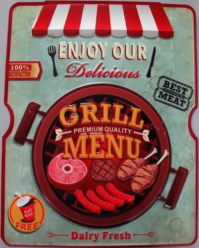 Xxl blechschild grill - xxl, menu