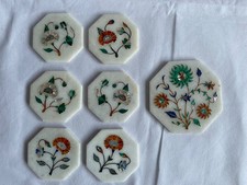 Marmor Untersetzer Set 6er Vintage Pietra Dura Floral Design