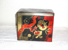 Blechdose  mit Deckel eckig Metall japanisches , Motiv rot gold schwarz 60er
