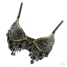 Bauchtanz Perlen BH Pailletten  Tanz  Kostüm Quasten Schwarz