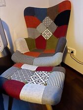 Bunter Relax-Ohrensessel mit Hocker, wie neu, super gemütlich