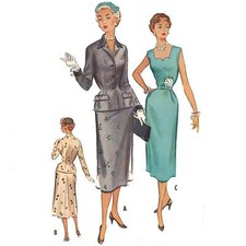 50er Jahre Muster Midi Sweetheart Wiggle Kleid & Jacke - Brust=36" (91,4cm)