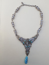 Halskette Kette 70er 1970 Modeschmuck Metall Guss Türkise Imi vintage hippie 83g