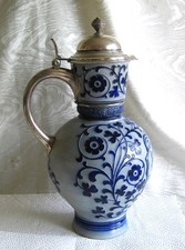 ANTIKER Steinzeug Krug - MERKELBACH & WICK - Silbermontur - 800 Silber