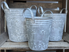 ❤ 3 er Set Kübel / Eimer Sterne zum bepflanzen  Vintage Shabby Zink   Deko ❤