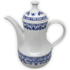 Kahla Kaffeekanne Kanne 1 Liter Kobaltunterglasur Blau Weiß Porzellan Vintage