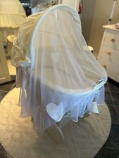 Bollerwagen,Stubenwagen, Holz weiß, Bezug gelb, 