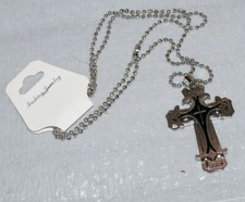 Moderne Halskette Kreuz Anhänger Jesus Christus Rosenkranz Kirche Silber BLK N3