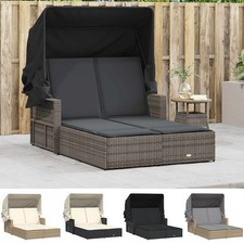 Doppel-Sonnenliege mit Dach Sonneninsel Gartenliege Poly Rattan Loungemöbel 