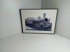 Look, Bild Holzrahmen Dampflock Zug Lock schwarzweiß Foto auf Holzfaserplatte