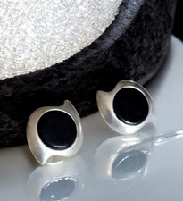 * Schöne Damen Silber Ohrstecker * Onyx (?) * Israel * Silber 925 * (1185)