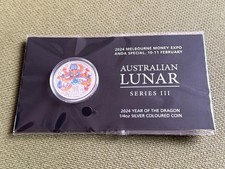 Silbermünze Australien 2024 Lunar III Drache farbig 1/4 Oz Silber Blister-Karte