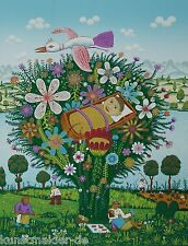 Josip GENERALIC (1936-2004) Naive Kunst aus Kroatien ! Grosse Farbserigraphie !