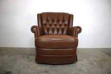Vintage Chesterfield Sessel Braun Echt Leder Ohrensessel auf Rollen