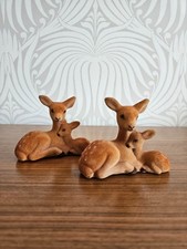 Vintage beflockter Hirsch Reh Rehkitz 2 Figuren Filz Weihnachtsdeko