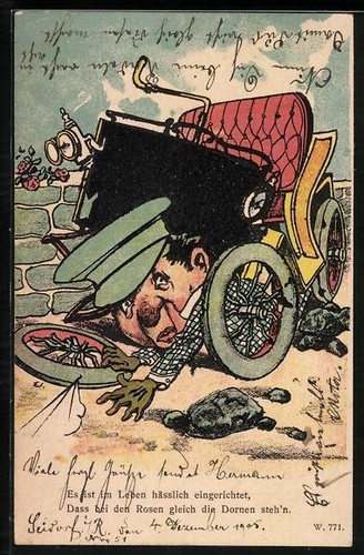 Künstler frühes automobil - künstler-ak,