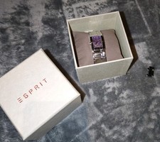 Esprit Armband Uhr Damen Lila Strass Glitzer Silber In Ovp Zirkonia Steine 