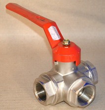 KH 3/10 T MS 3-Wege Kugelhahn Messing T-Bohrung G1" PN45 Wasser Druckluft Vakuum