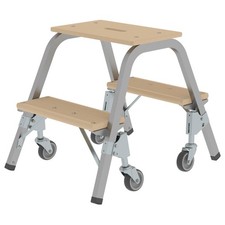 MUNK Stahl-Holz-Tritt mit Brems-Lenkrollen 2 Stufen Trittleiter