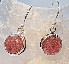 Ohrringe Ohrschmuck 925 Silber natürlicher Erdbeerquarz 3,0  x 1,3 cm Handarbeit