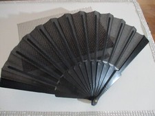 Hand Fächer Schwarz einfarbig Kunststoff und Stoff 23 cm 