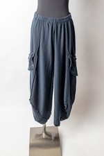 ?Lagenlook Ballon Hose Haremshose Tiefschritthose Champagne blau Gummibund XL?