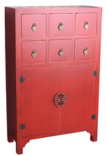 Chinesische Kommode Wäschekommode Asien Hochschrank Rot Hochschrank China