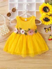 Festliches Party Kleid Mädchen Baby Blumenapplikation Gr.80 bis 98