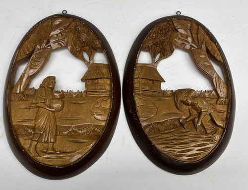 Carved wooden asian - wooden, farming
