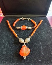 QVC Schmuck-Set: Collier + Armband 925 Silber Carneol + Rauchquarz
