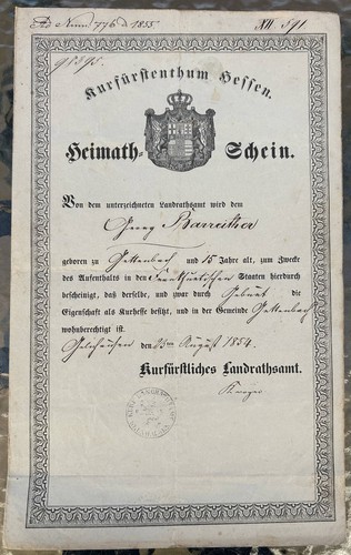 Heimatschein kurfürstentum - heimatschein,