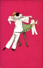Künstler Ak Deutsch, Ernst, Pierrot tanzt mit Dame im grünen Kostüm - 11430209