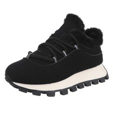 Damen Low-Top Sneaker mit Dekofell Ital-Design 2834 in Schwarz
