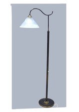 Alte Stehlampe Messingfuß mit Schuster-Glasschirm weiß marmoriert