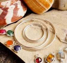 Schlicht Creolen S - XL 925er Silber Ein/Anhänger Edelstein Saphir Smaragd Rubin