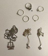 Konvolut alter Silberschmuck 6 Ringe 3 Ketten Anhänger Waage